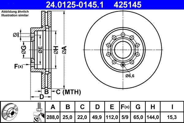 Disco de freno ATE 24.0125-0145.1 para Ford Transit Connect V761