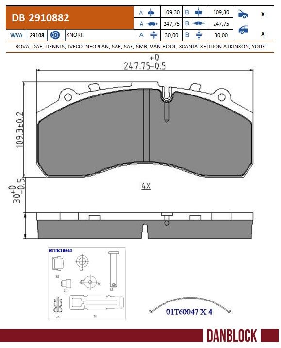 Pastillas de freno de disco DANBLOCK DB 2910882 para DAF SB