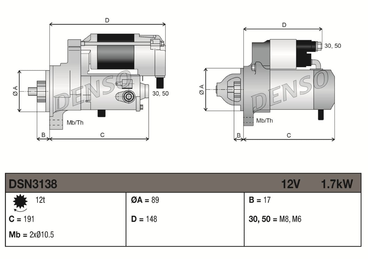 Motor de arranque DENSO DSN3138 para Ford Transit