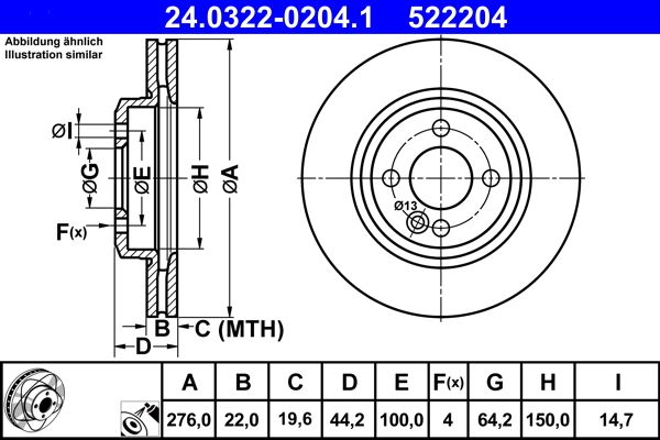 Disco de freno ATE 24.0322-0204.1 para Mini (R56) 1.4/1.4D/1.6