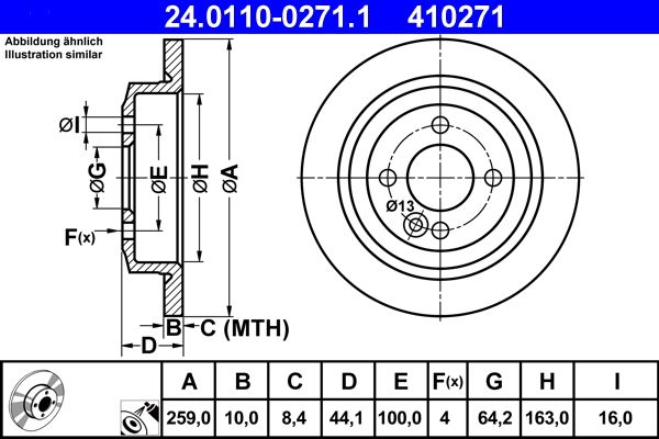 Disco de freno ATE 24.0110-0271.1 para Mini Clubman (R55) 2007-2014