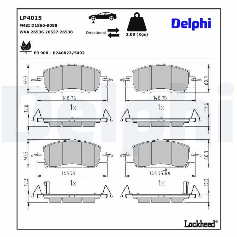 Pastillas de freno de disco DELPHI LP4015 para Honda CIVIC XI