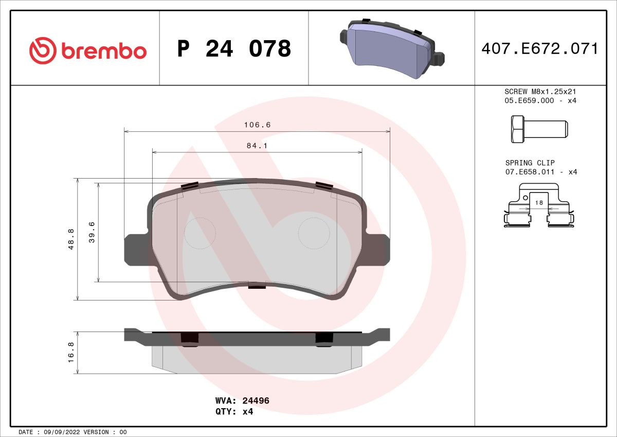 Pastillas de freno de disco BREMBO P 24 078 para Volvo S60 II