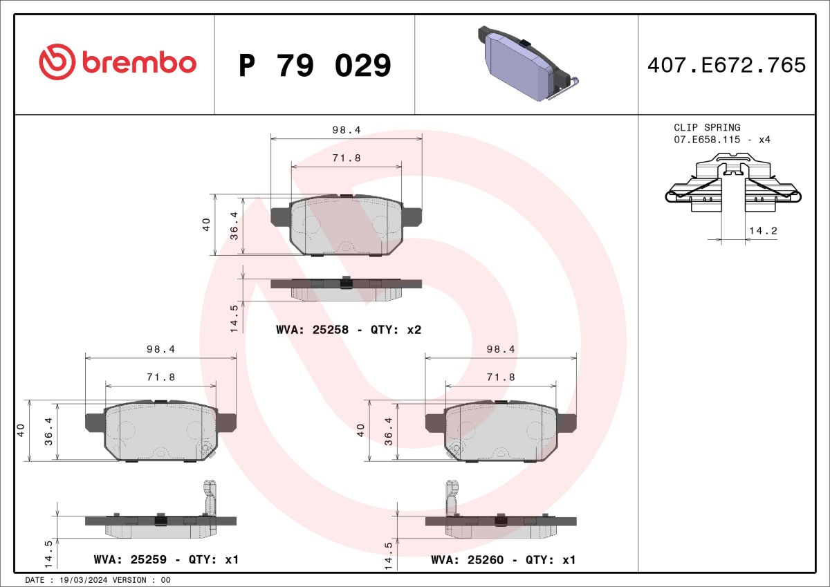 Pastillas de freno de disco BREMBO P 79 029 para Suzuki Swift V