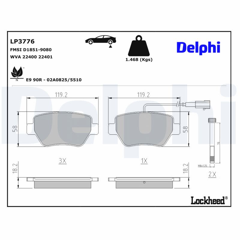 Pastillas de freno de disco DELPHI LP3776 para Maserati Ghibli III