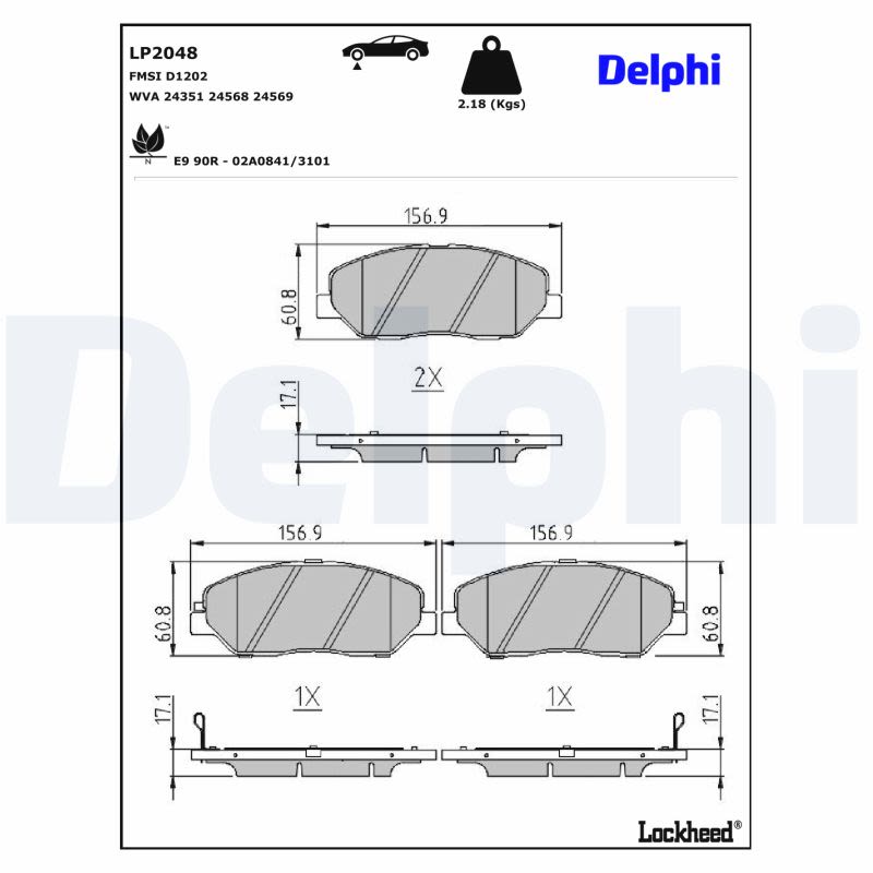 Pastillas de freno de disco DELPHI LP2048 para Ssangyong Actyon II