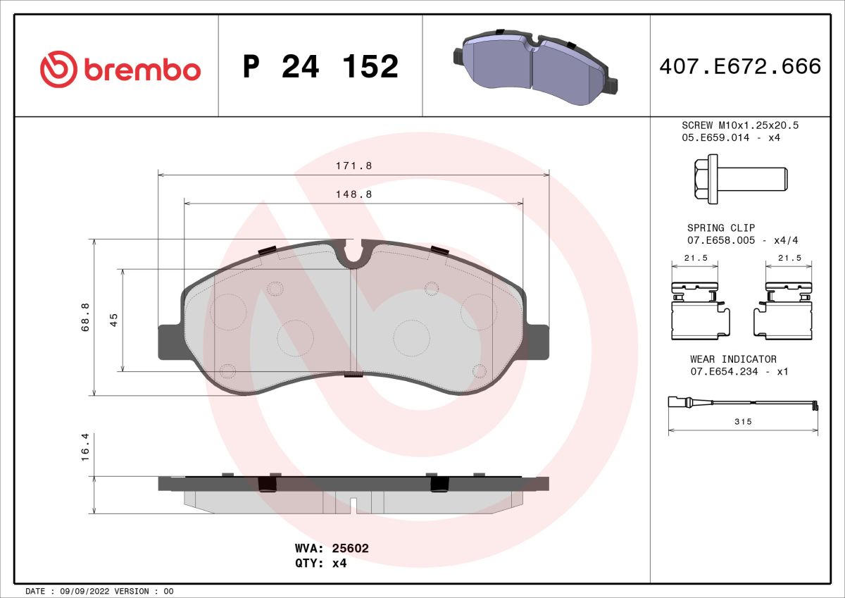 Pastillas de freno de disco BREMBO P 24 152 para Ford Transit V363