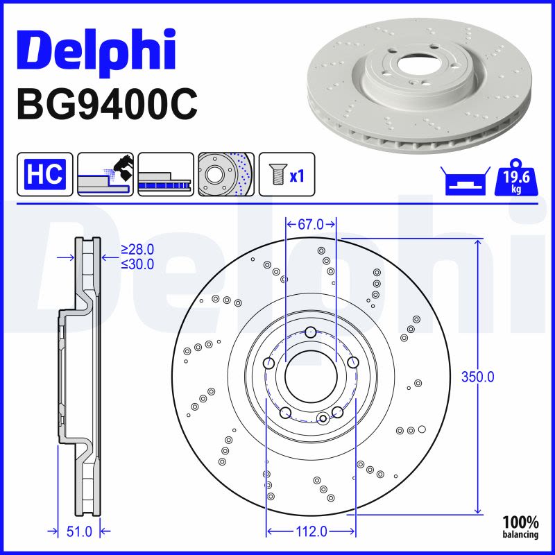 Disco de freno DELPHI BG9400C para Mercedes-Benz Clase A (V177) 2018-