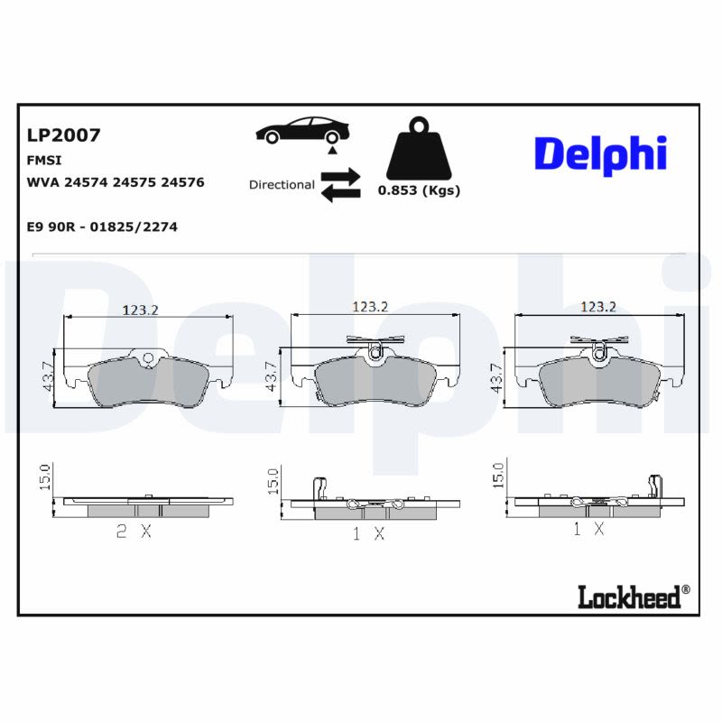 Pastillas de freno de disco DELPHI LP2007 para Toyota Yaris