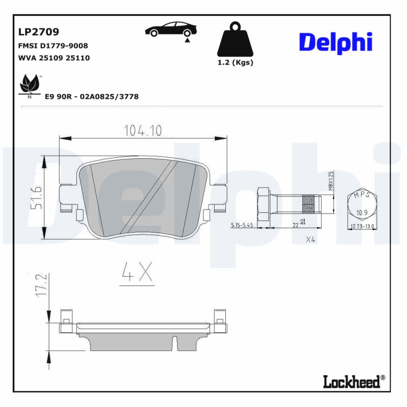 Pastillas de freno de disco DELPHI LP2709 para Audi A1