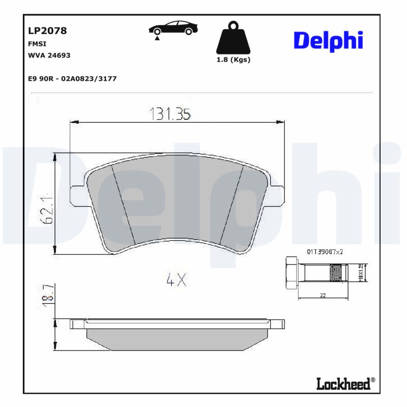 Pastillas de freno de disco DELPHI LP2078 para Mercedes-Benz Citan (MPV)