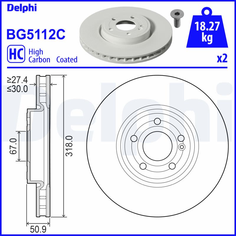 Disco de freno DELPHI BG5112C para Mercedes-Benz Clase A (V177) 2018-