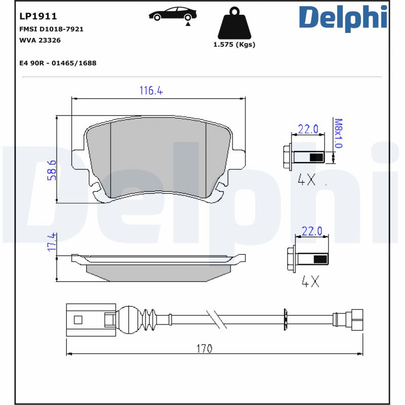 Pastillas de freno de disco DELPHI LP1911 para Volkswagen Transporter T5