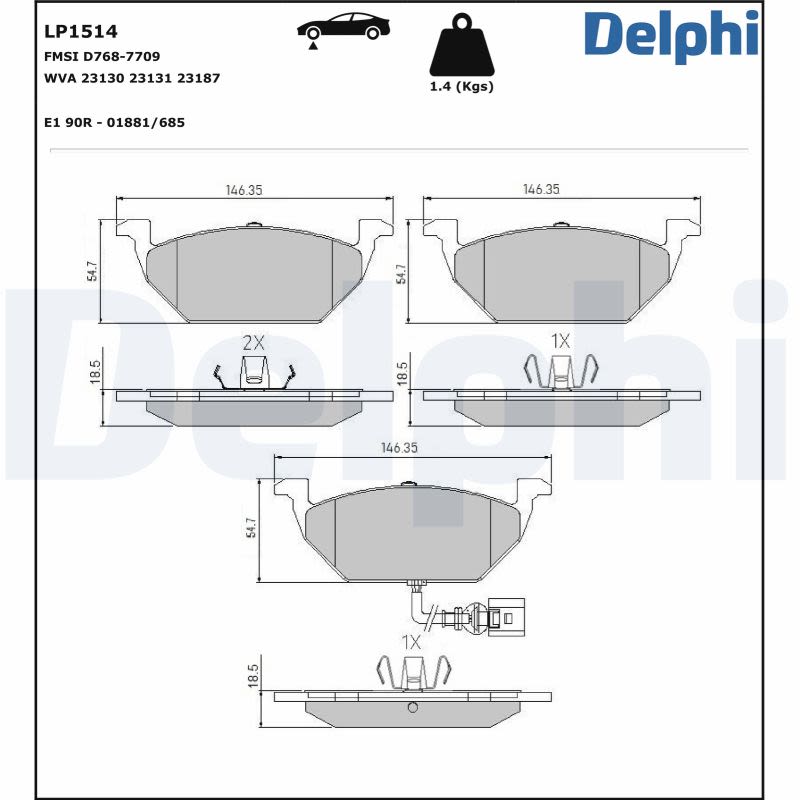 Pastillas de freno de disco DELPHI LP1514 para Audi A3