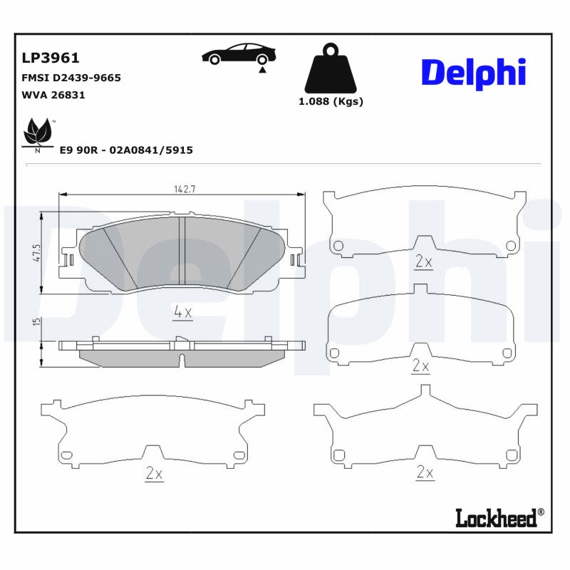 Pastillas de freno de disco DELPHI LP3961 para Toyota Land Cruise