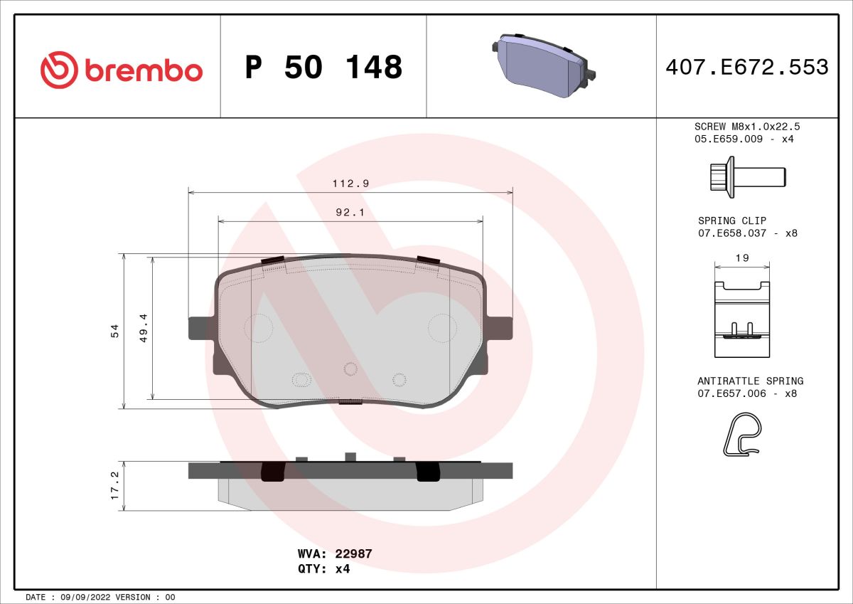 Pastillas de freno de disco BREMBO P 50 148 para Mercedes-Benz Clase A (V177) 2018-