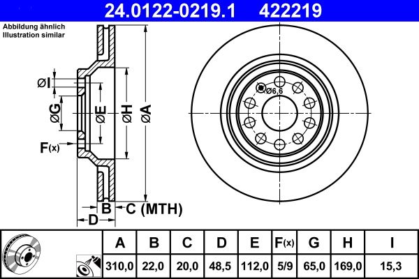 Disco de freno ATE 24.0122-0219.1 para Audi A3