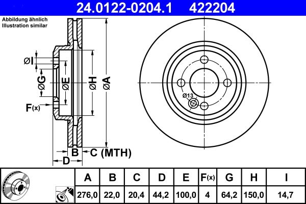 Disco de freno ATE 24.0122-0204.1 para Mini (R56) 1.4/1.4D/1.6