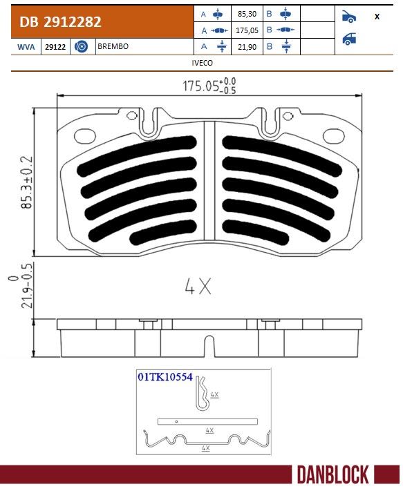 Pastillas de freno de disco DANBLOCK DB 2912282 para Iveco Daily V