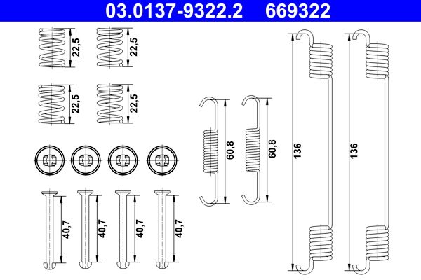 Kit de accesorios de balatas de freno ATE 03.0137-9322.2 para Ford Ecosport