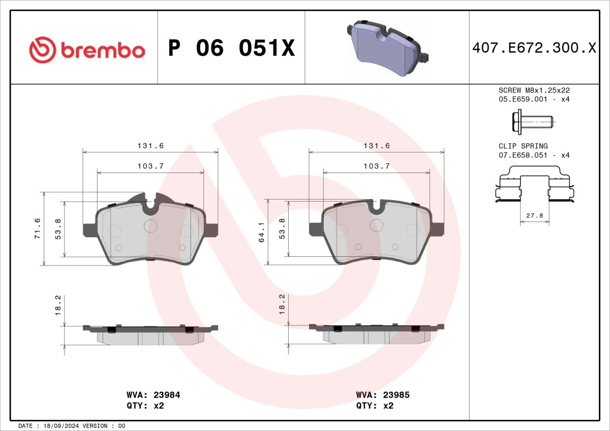 Pastillas de freno de disco BREMBO P 06 051X para Mini Paceman (R61) 1.6/1.6D/2.0D