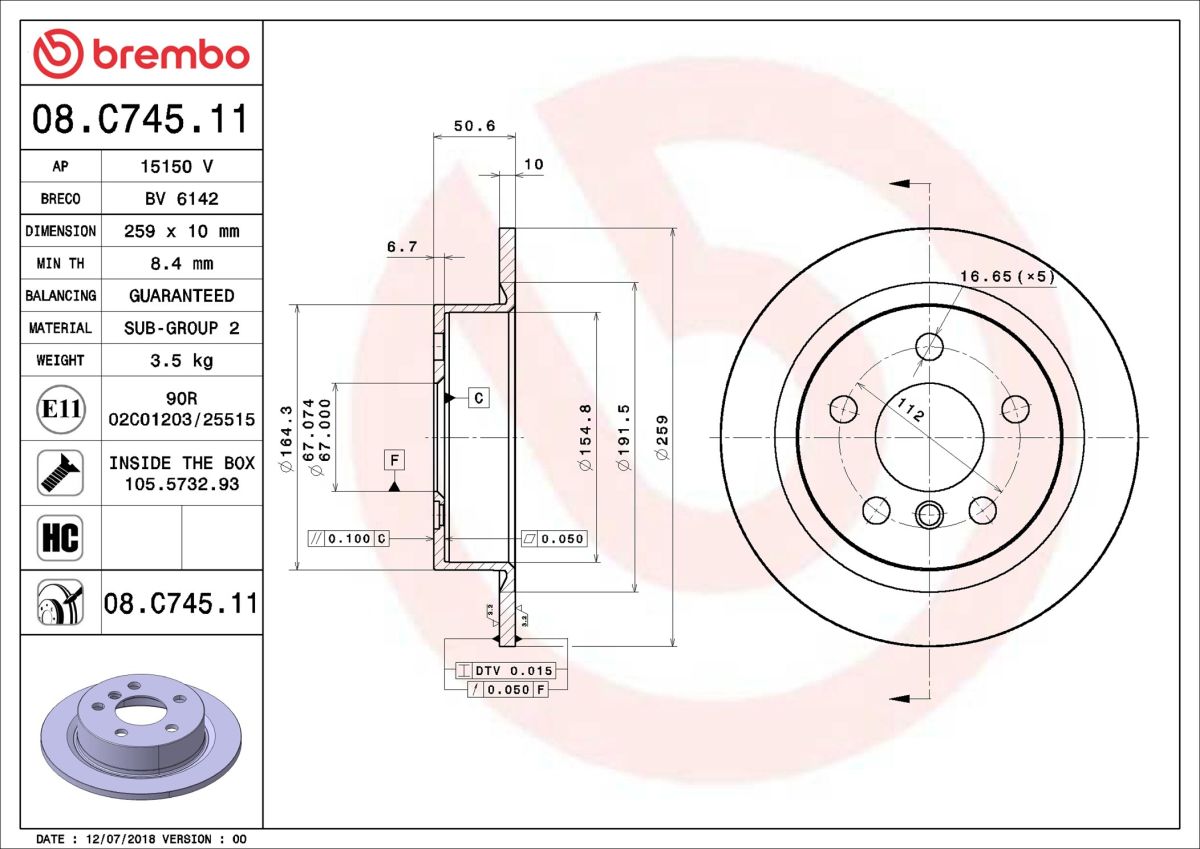Disco de freno BREMBO 08.C745.11
