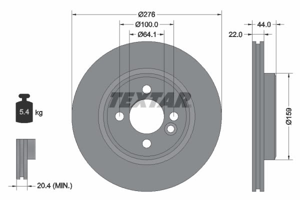 Disco de freno TEXTAR 92262403 para Mini (R56) 1.4/1.4D/1.6