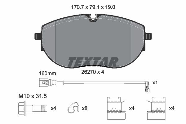 Pastillas de freno de disco TEXTAR 2627001 para Volkswagen Transporter T6