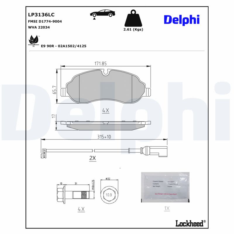 Pastillas de freno de disco DELPHI LP3136LC para Ford Transit V363