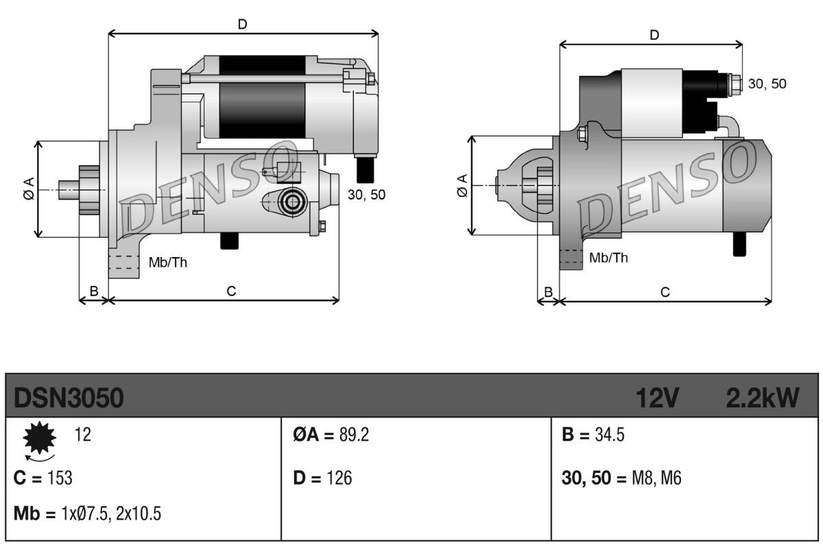 Motor de arranque DENSO DSN3050 para Ford Transit