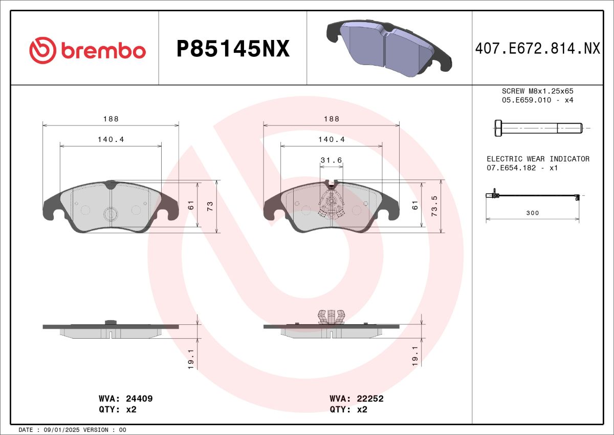Pastillas de freno de disco BREMBO P85145NX para Audi A4 B8