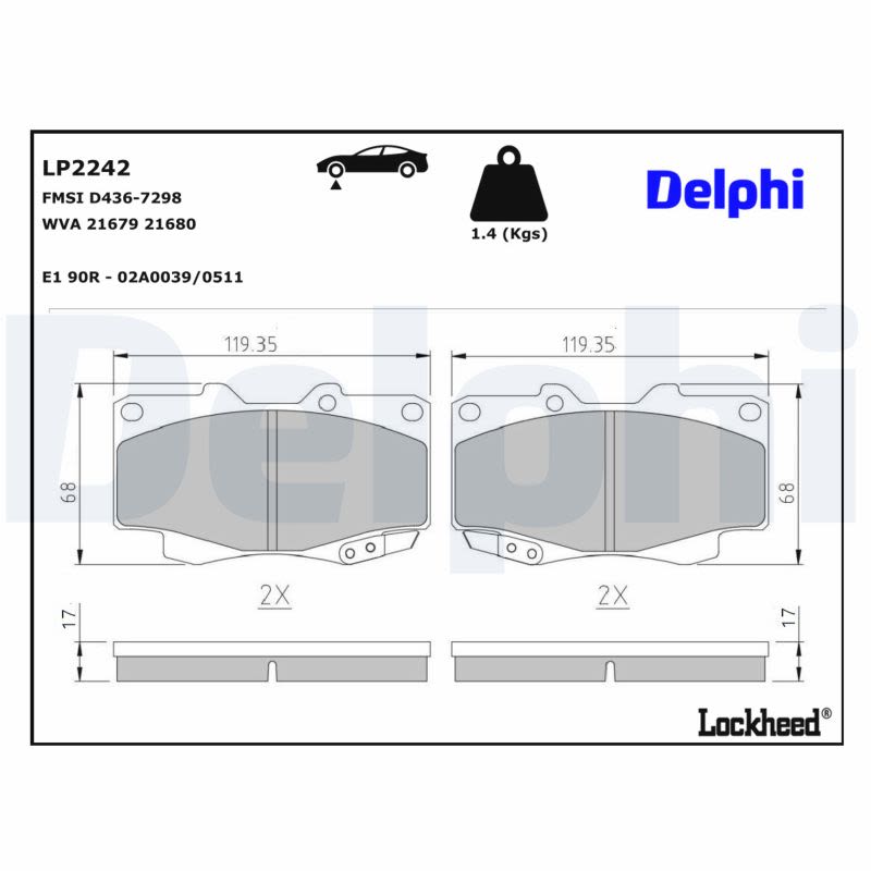 Pastillas de freno de disco DELPHI LP2242 para Toyota Hilux VI