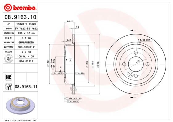 Disco de freno BREMBO 08.9163.11
