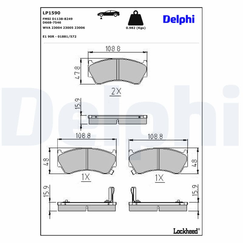 Pastillas de freno de disco DELPHI LP1590 para Nissan Almera I