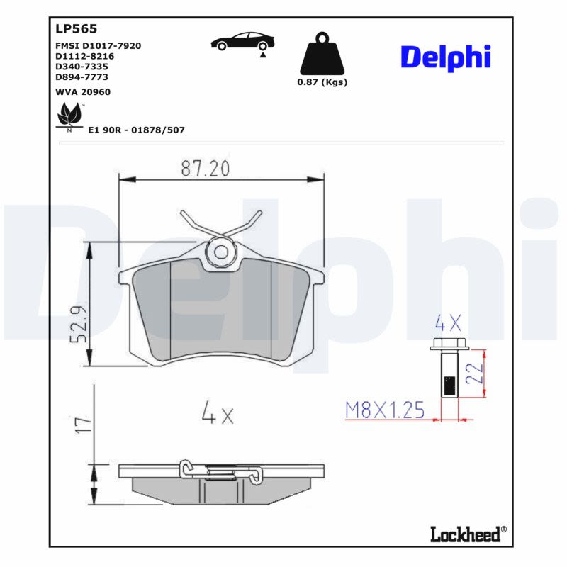 Pastillas de freno de disco DELPHI LP565 para Audi A3