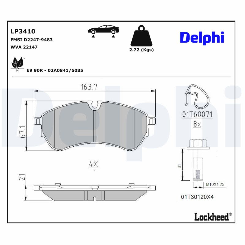 Pastillas de freno de disco DELPHI LP3410 para Volkswagen Crafte