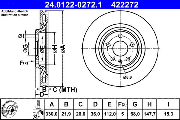 Disco de freno ATE 24.0122-0272.1 para Audi A3