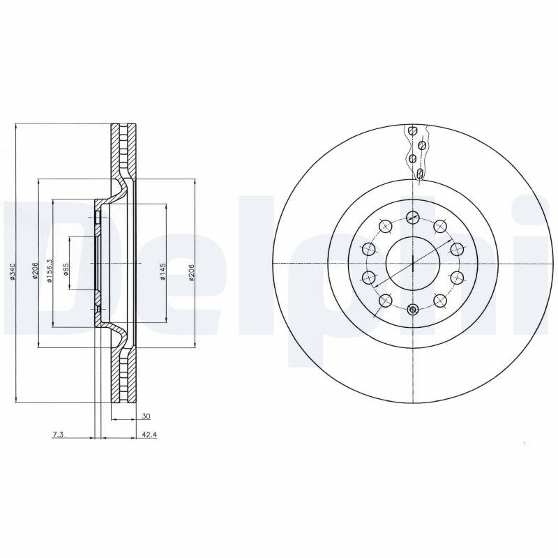 Disco de freno DELPHI BG9109C para Audi A3