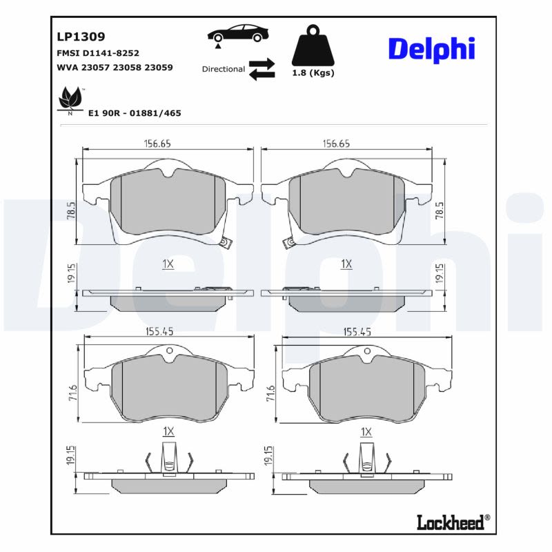 Pastillas de freno de disco DELPHI LP1309 para Opel Astra F