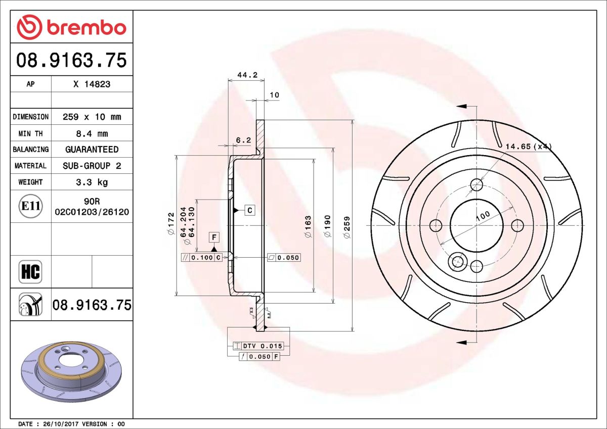 Disco de freno BREMBO 08.9163.75