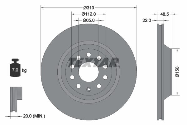 Disco de freno TEXTAR 92140703 para Audi A3