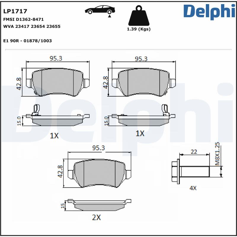 Pastillas de freno de disco DELPHI LP1717 para Opel Corsa C