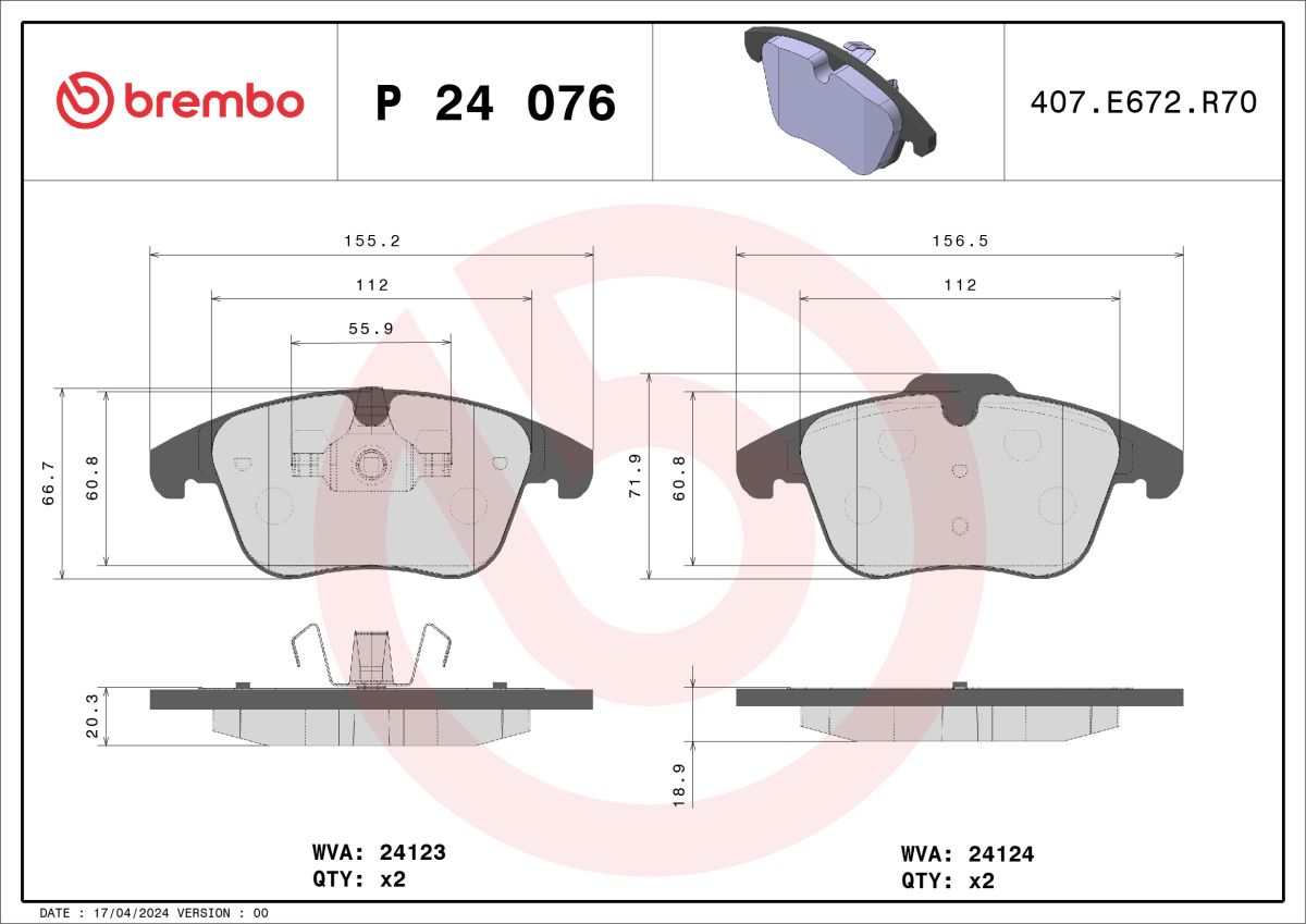 Pastillas de freno de disco BREMBO P 24 076 para Volvo S60 II
