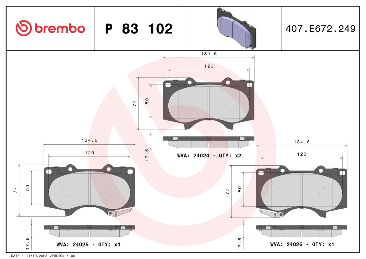 Pastillas de freno de disco BREMBO P 83 102 para Toyota Hilux VII