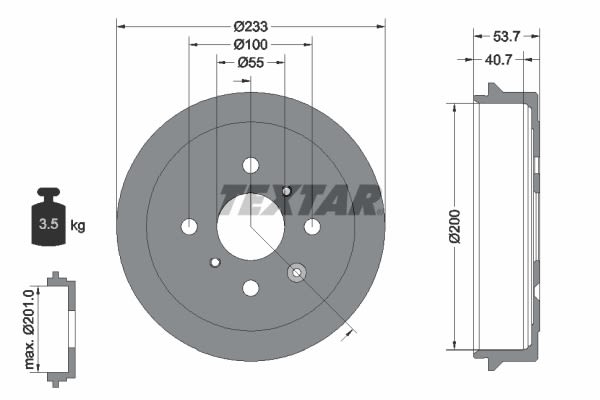 Tambor de freno TEXTAR 94026500 para Toyota Aygo 1.0/1.2/1.4D