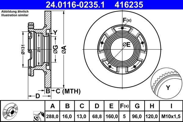 Disco de freno ATE 24.0116-0235.1 para Ford Transit V363