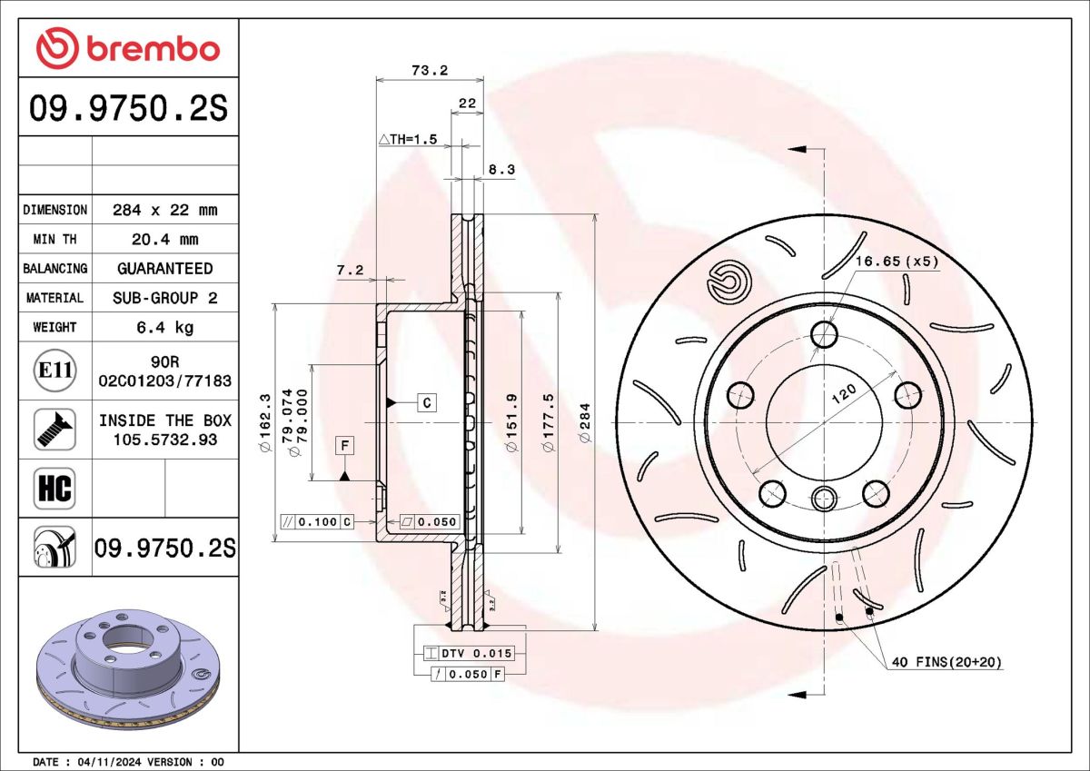 Disco de freno BREMBO 09.9750.2S
