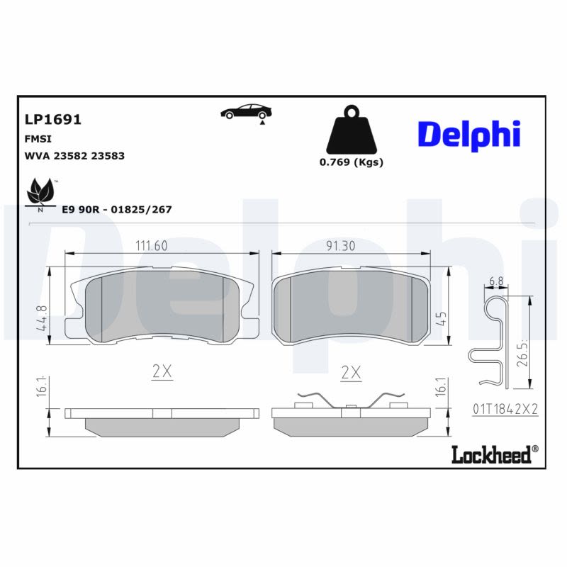 Pastillas de freno de disco DELPHI LP1691 para Citroen C4 Aircross