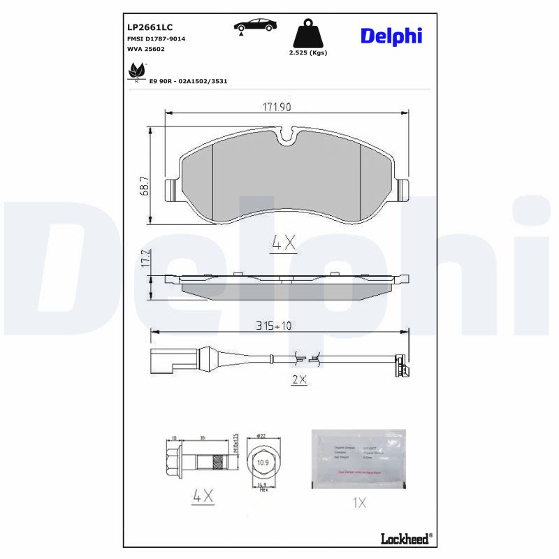 Pastillas de freno de disco DELPHI LP2661LC para Ford Transit V363