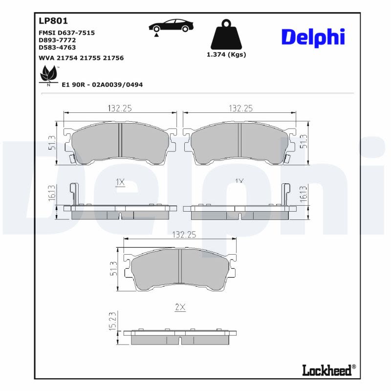 Pastillas de freno de disco DELPHI LP801 para Ford USA Probe II